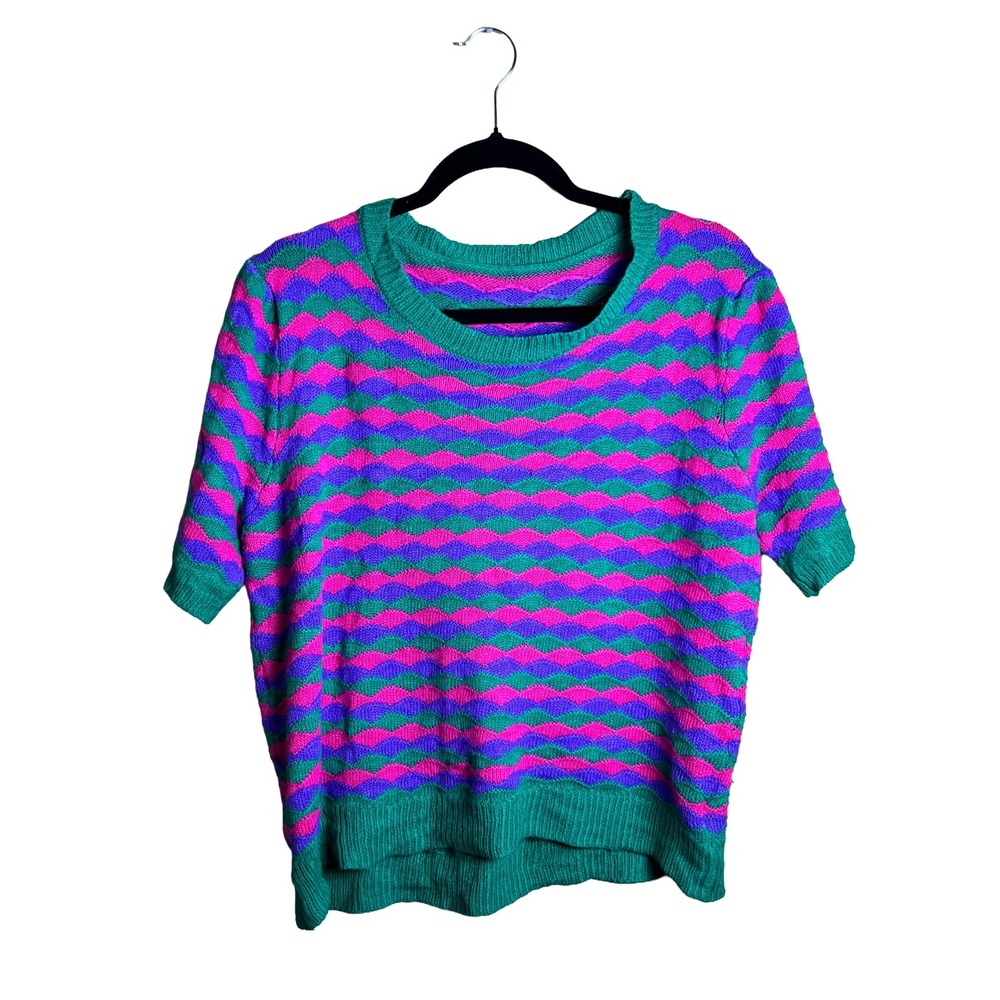 Knit Mix Short Sleeve Knit Sweater‎ Y2K Women's L Whimsigoth Scalloped Wave